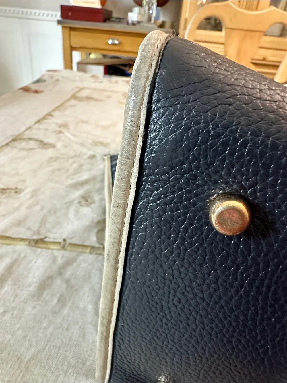 Coach Navy Signature Canvas Tote with White Leather Medallion